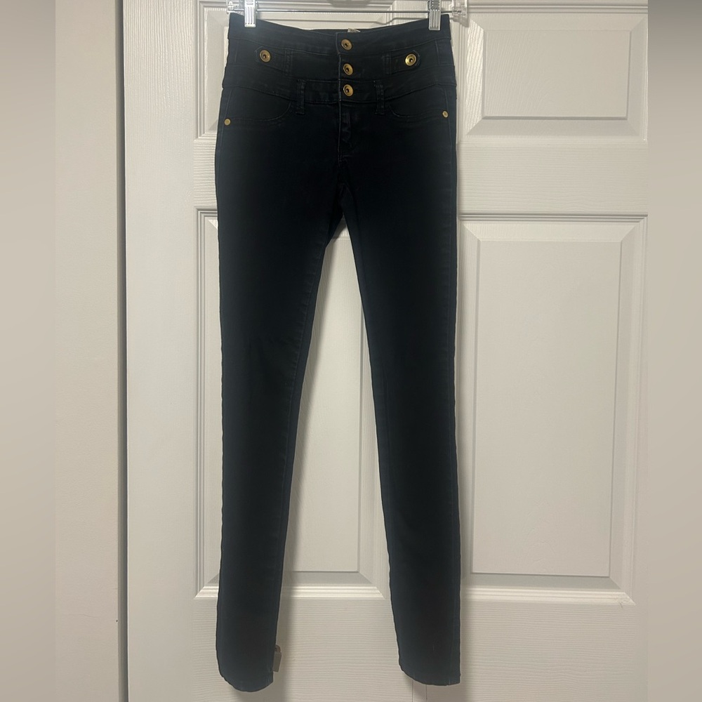 Black Skinny Jeans with Gold Buttons